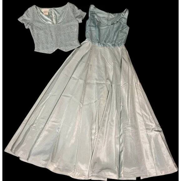 Victoria Royale Ltd. Size 12 Beaded baby Blue Evening Gown 100% silk 2pc - Picture 13 of 16